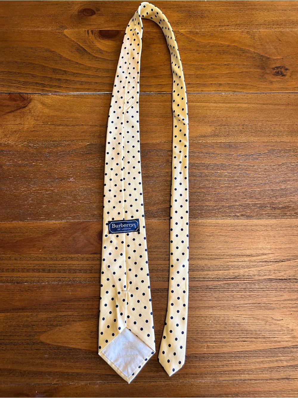 Burberrys of London Butter Yellow and Navy Polka Dot Vintage Silk Tie
